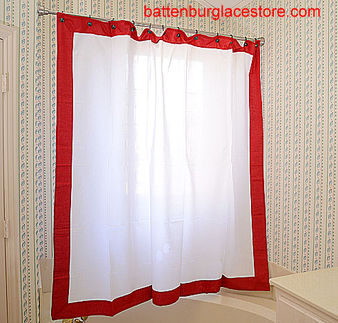 Shower Curtain. White with Red border